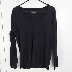 J Crew Top Womens Large Vintage Cotton Long Sleeve Capsule Wide Neck Black